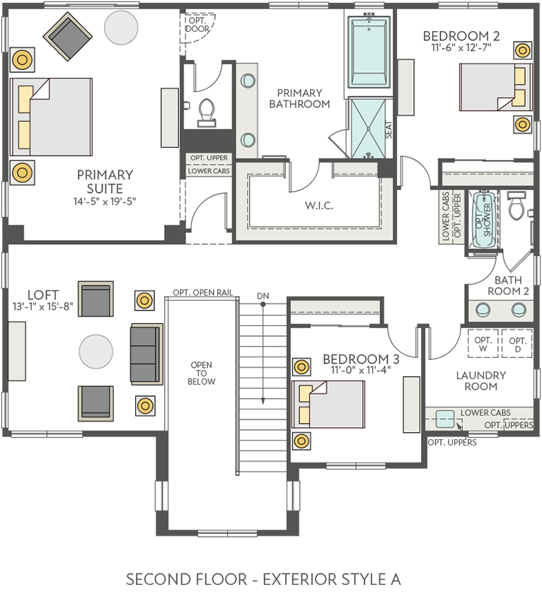 Plan One Second Floor | Glisten at One Lake